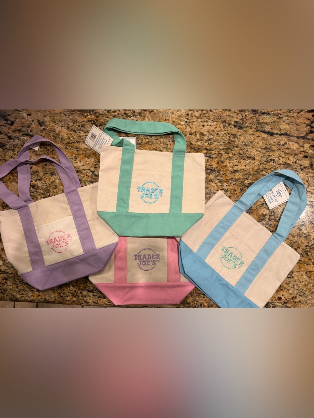 NWT Set of 4- Trader Joe's Spring Canvas Tote Bags -